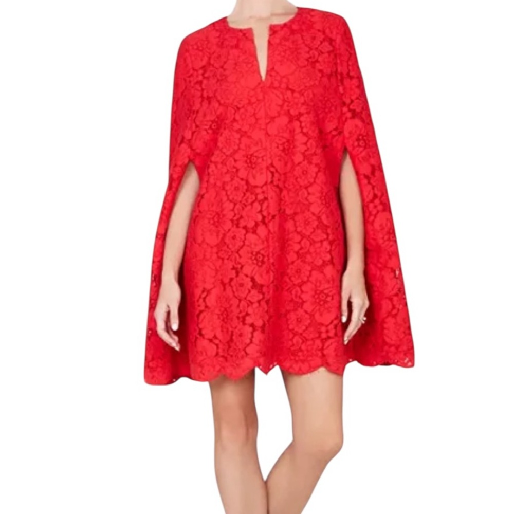 BCBGMaxAzria "Brynna" Red Lace Cape Dress XS/S